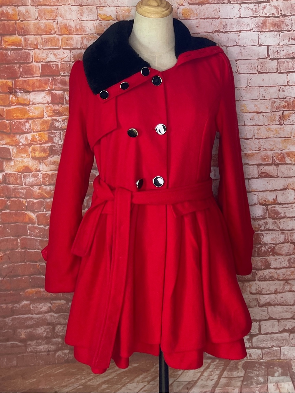Vintage Fashion Collection Red and Black Double Breasted Swing Coat
